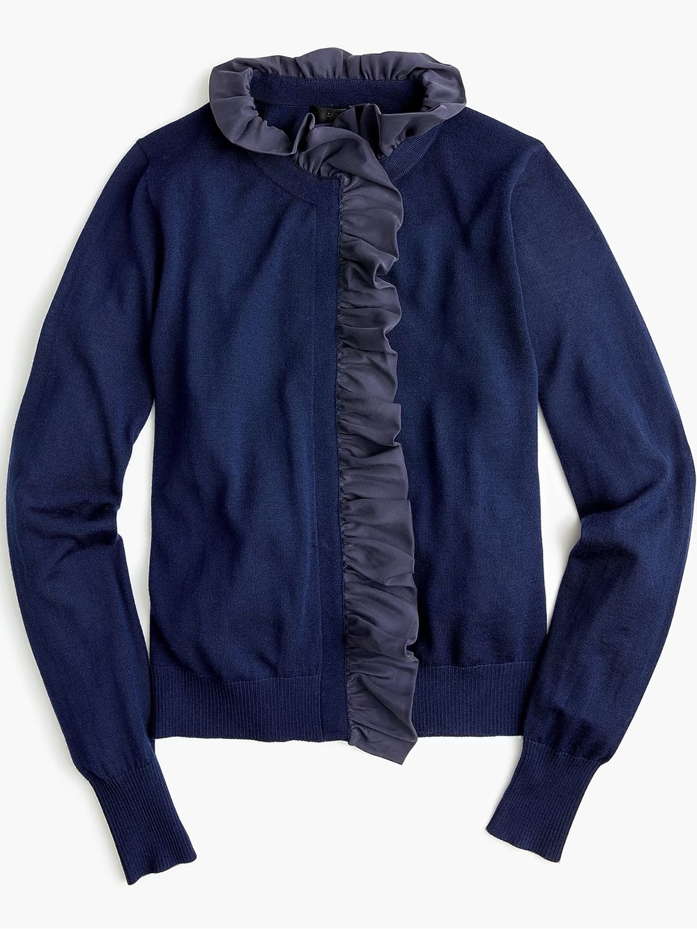 J.Crew Merino Wool Ruffled Cardigan Sweater Navy Size S / 4